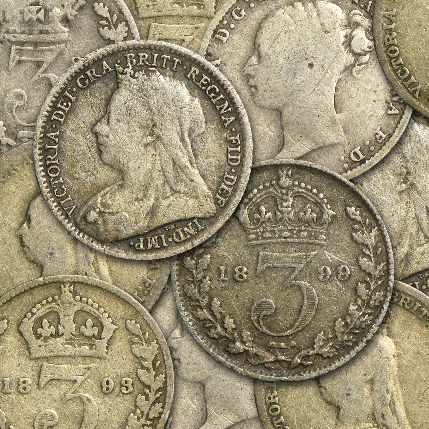 1838-1901 Great Britain Silver 3 Pence Victoria Avg Circ
