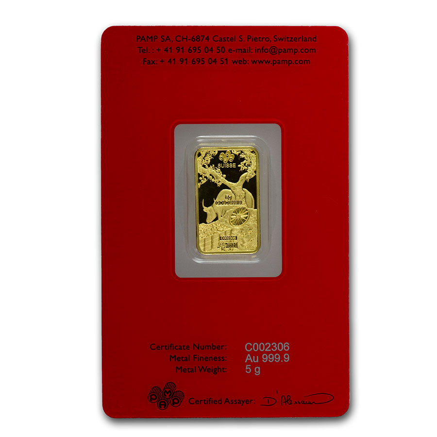 2021 5 gram Gold Bar - PAMP Suisse Year of the Ox (In Assay)