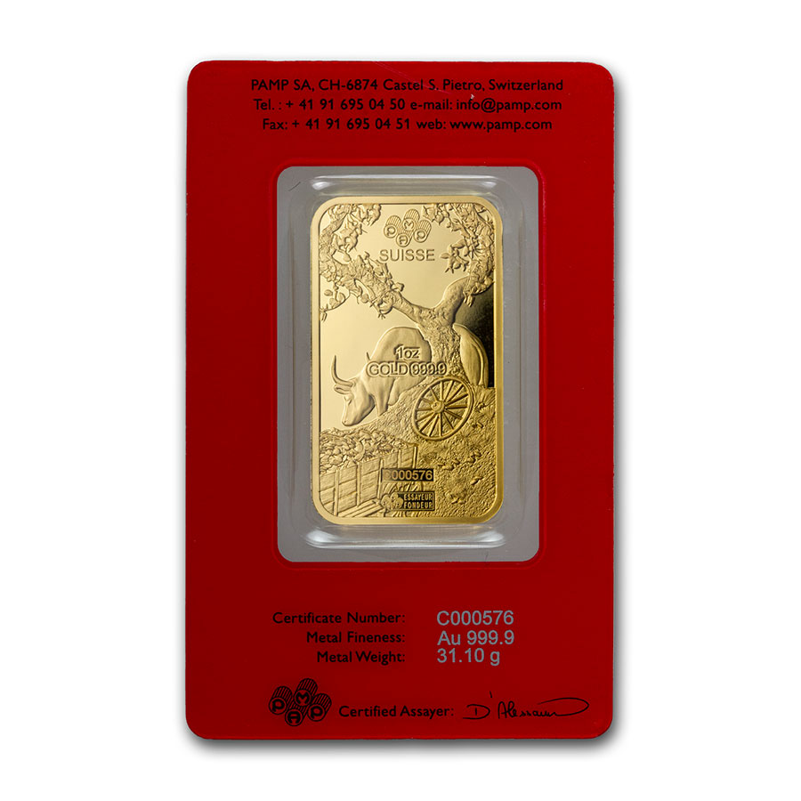 2021 1 oz Gold Bar - PAMP Suisse Year of the Ox (In Assay)