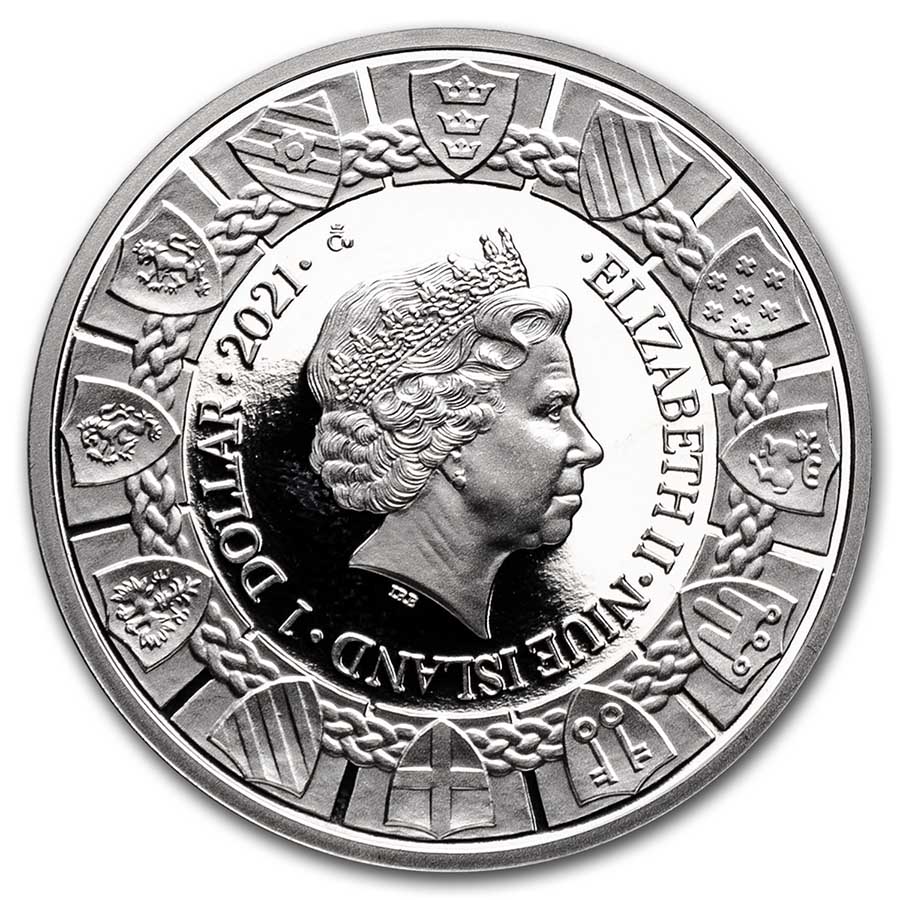 2021 Niue 1 oz Silver The Legend of King Arthur-Arthur & Mordred