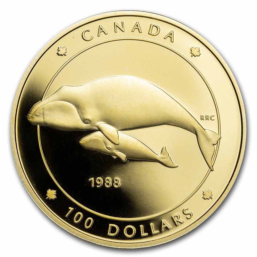 1988 Canada 1/4 oz Proof Gold $100 Bowhead Whale (Coin Only)