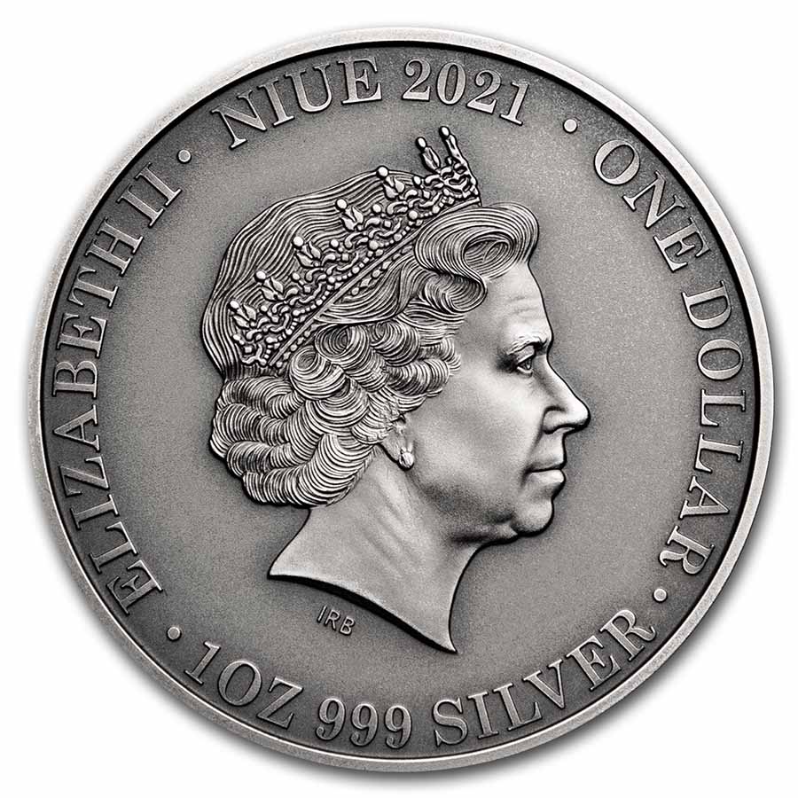 2021 Niue 1 oz Silver Antique Wildlife Up Close: Kangaroo