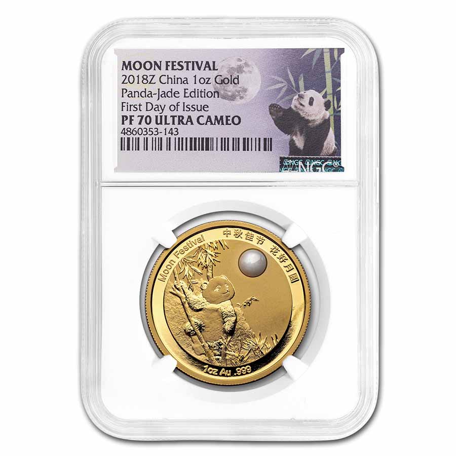 2018 China 1 oz Gold Panda Moon Festival w/Jade PF-70 NGC (FDI)