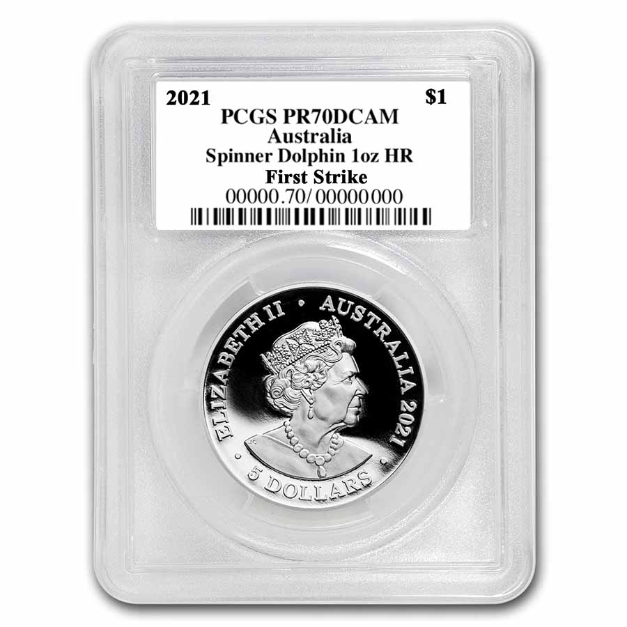 2021 Australia 1 oz Silver Dolphin PR-70 PCGS (First Strike, HR)