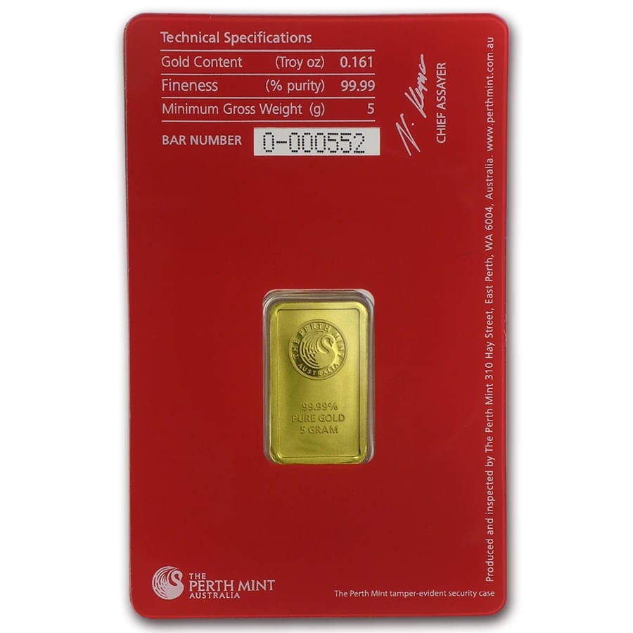 5 gram Gold Bar - The Perth Mint Oriana (In Assay)