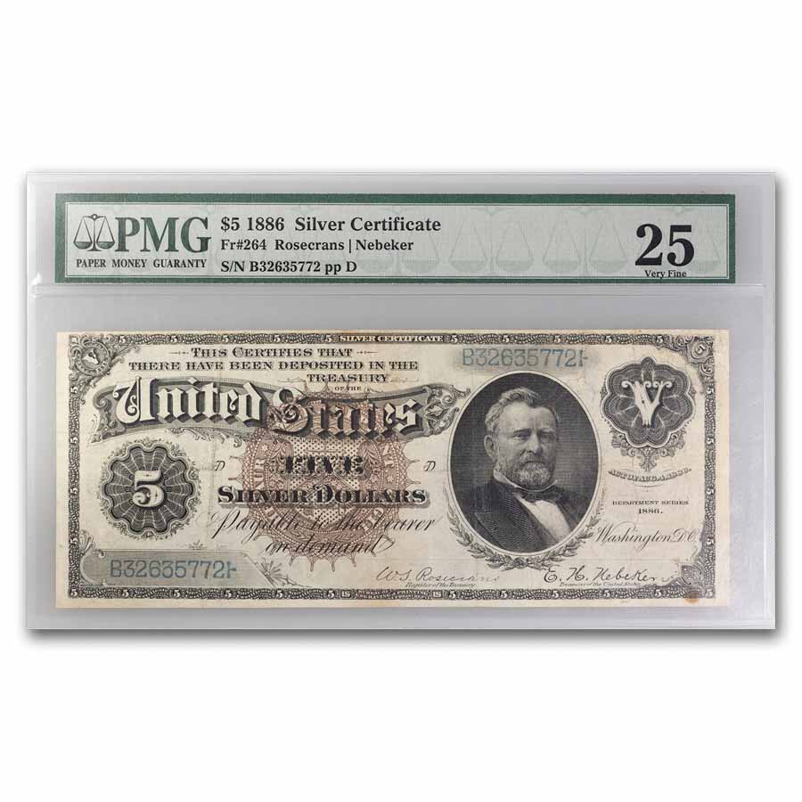 1886 $5.00 Silver Certificate US Grant/Morgan VF-25 PMG (Fr#264)