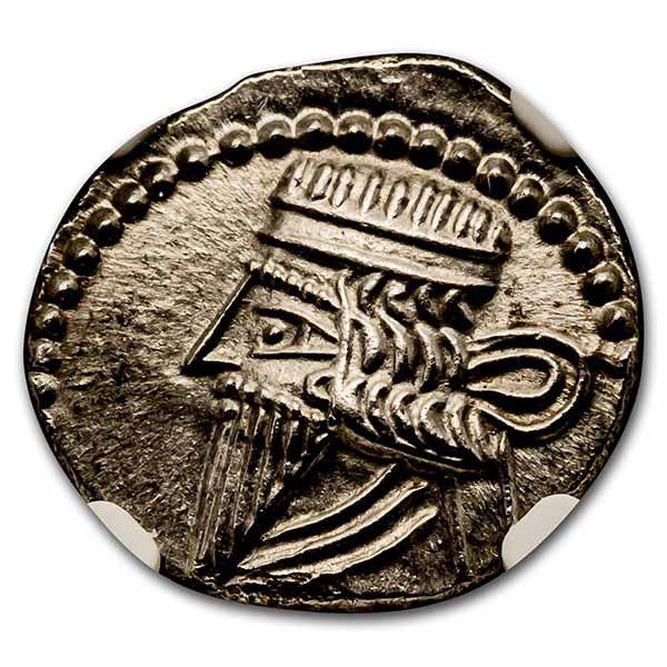 Parthian Empire Silver Drachm Mithradates V (128-147 BC) MS NGC