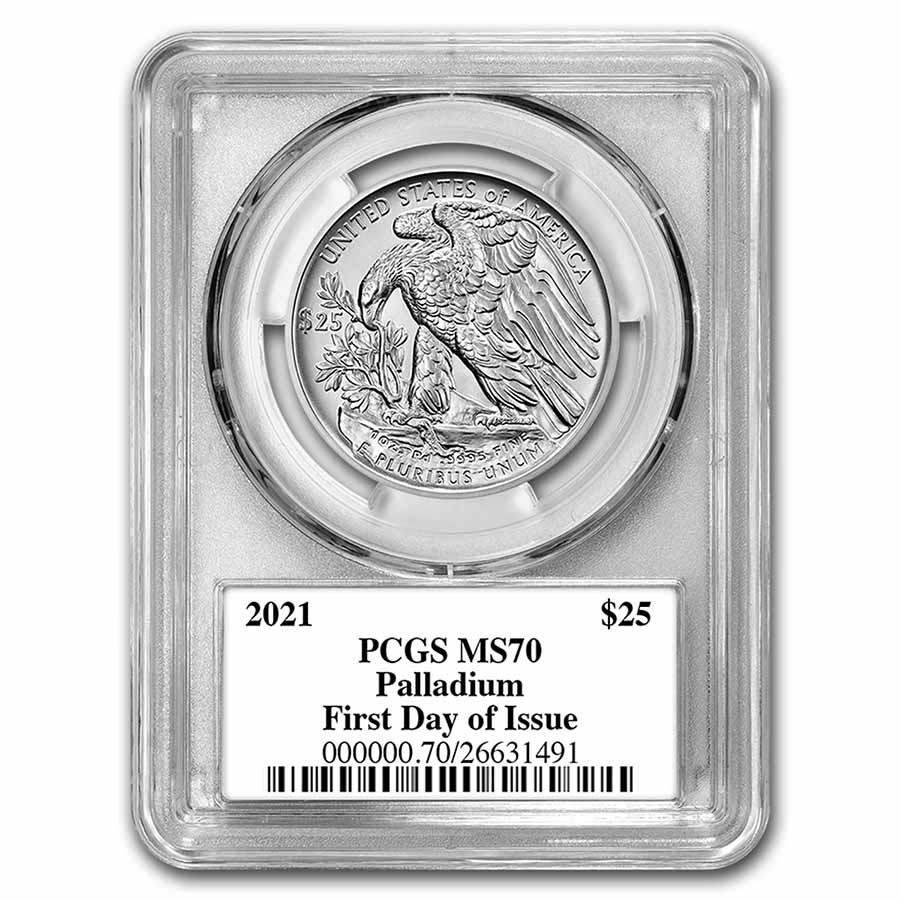 2021 1 oz American Palladium Eagle MS-70 PCGS (First Day, Black)