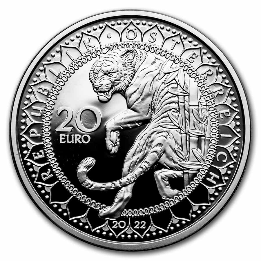 2022 Austria Silver €20 Eyes of the World The Power of the Tiger
