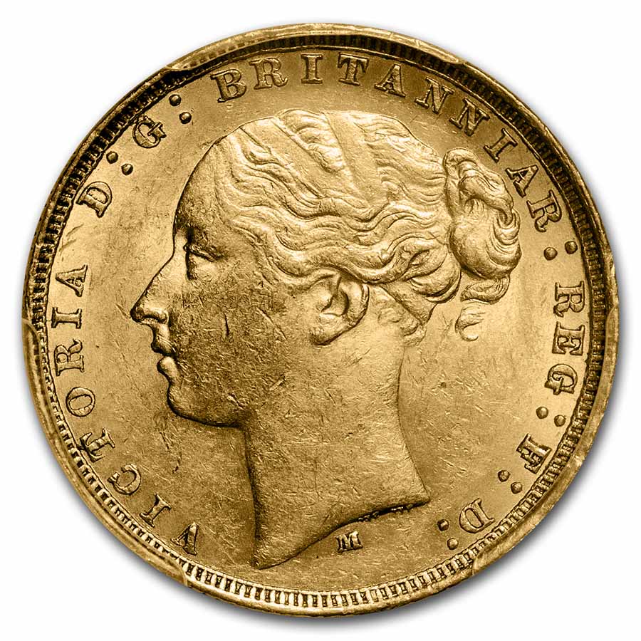1880-M Australia Gold Sovereign Young Victoria AU-58 PCGS