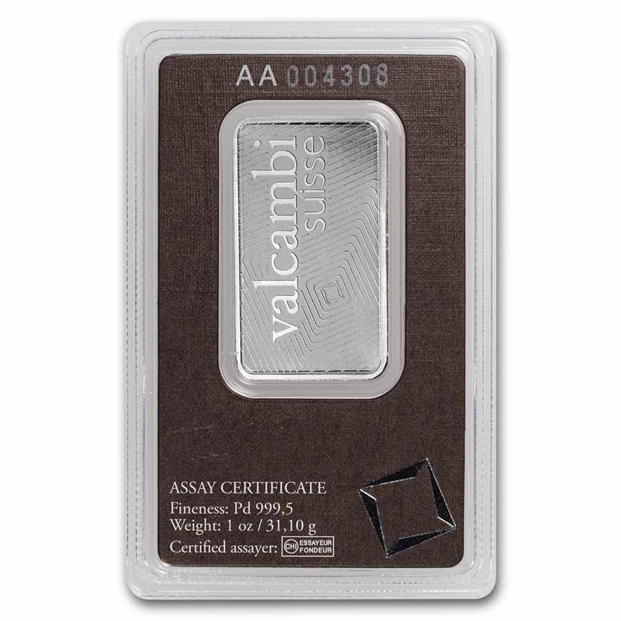 1 oz Palladium Bar - Valcambi Suisse (In Assay)