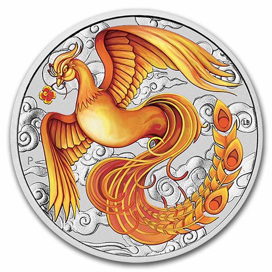 2022 AUS 1 oz Silver Phoenix Red & Gold Colorized (Display Card)