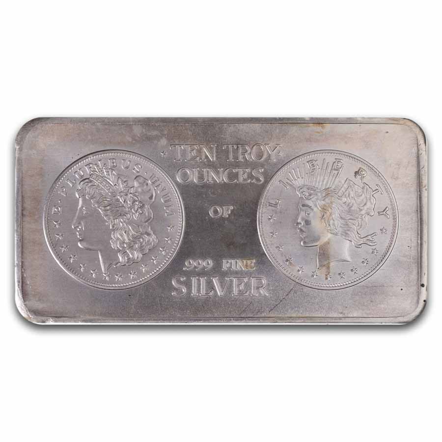 10 oz Silver Bar - Portland Mint (Morgan/Peace Dollar)