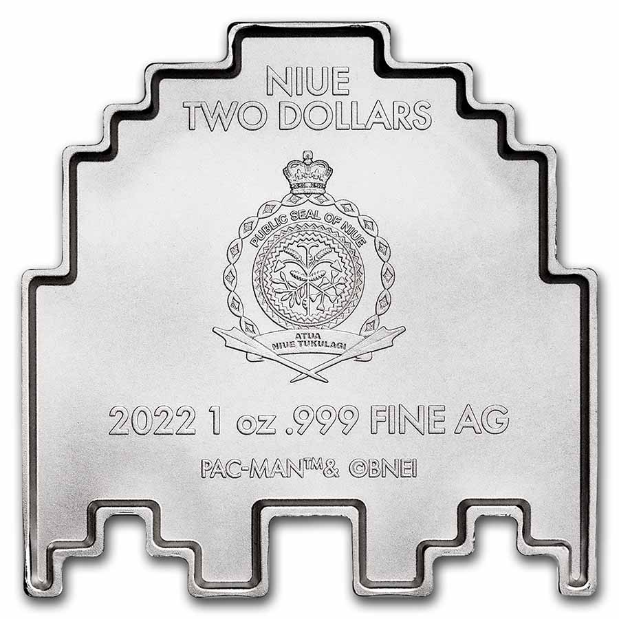 2022 Niue 1 oz Silver $2 PAC-MAN™ GHOST Shaped Stackable Coin