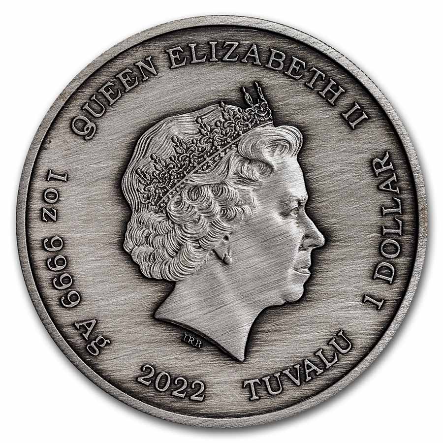 2022 Tuvalu 1 oz Silver Black Flag Antiqued (The Rising Sun)