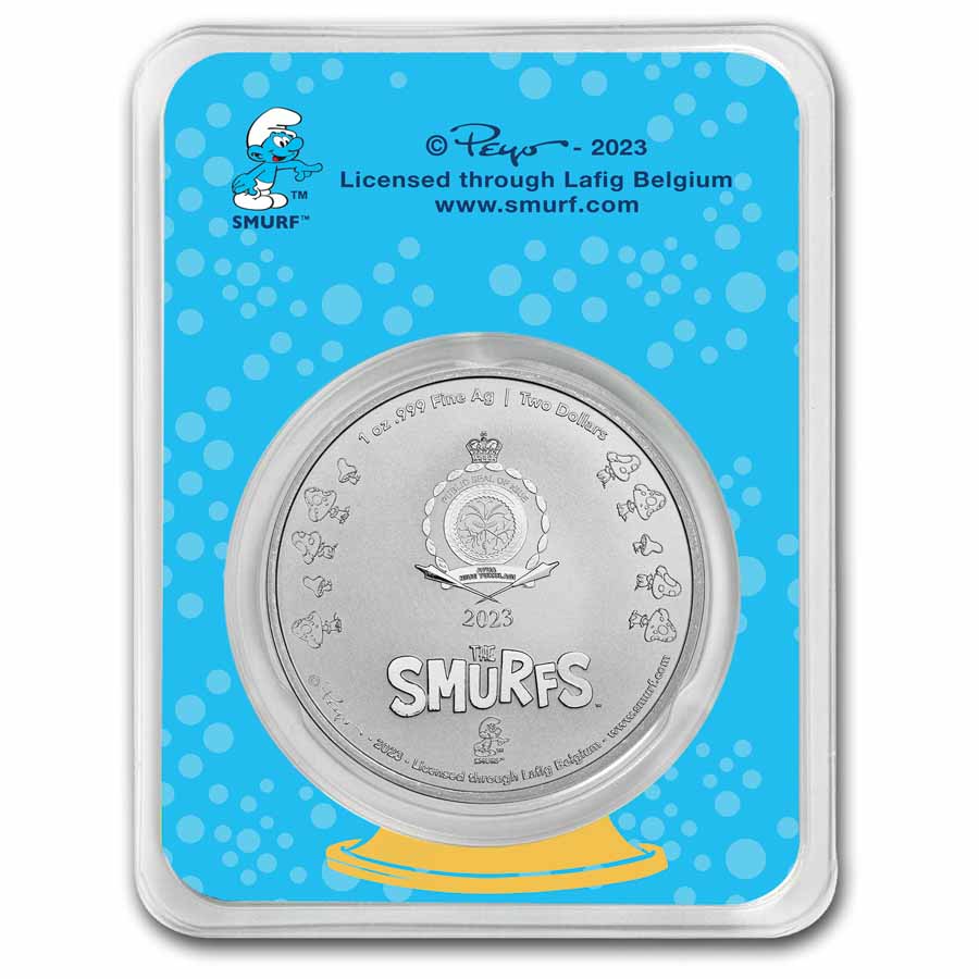2023 Niue Colorized 1 oz Silver $2 Smurfs and Snowman in TEP