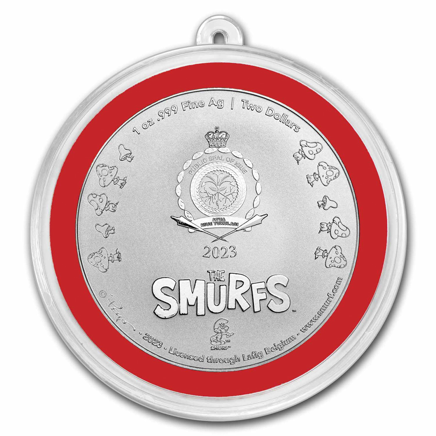 2023 Niue Colorized 1 oz Silver $2 Smurfs Christmas Ornament