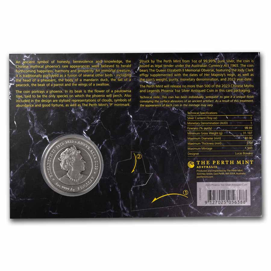 2023 Australia 1 oz Silver Phoenix Antiqued BU (Display Card)
