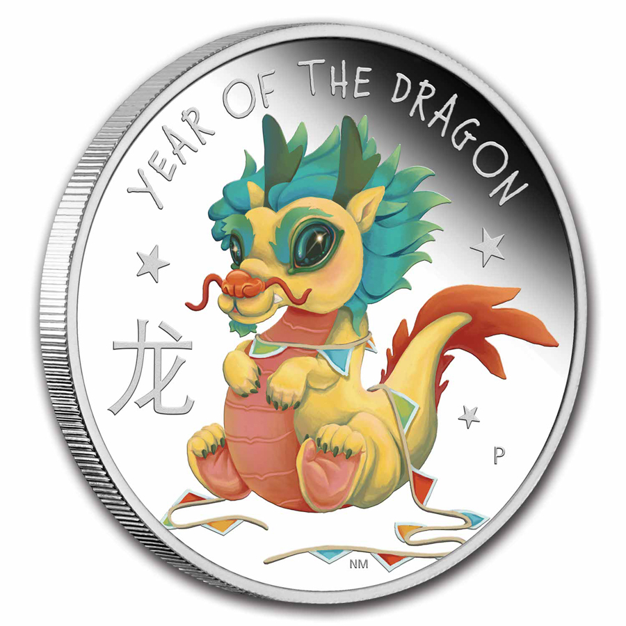 2024 Tuvalu 1/2 oz Silver Lunar Baby Dragon Proof (Colorized)