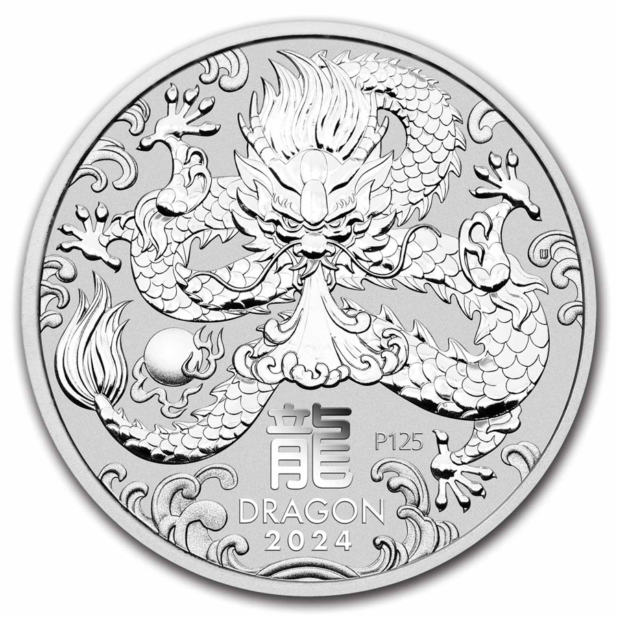 2024 AUS 1 oz Silver Lunar Dragon MS-70 PCGS (FDI, Red Label)