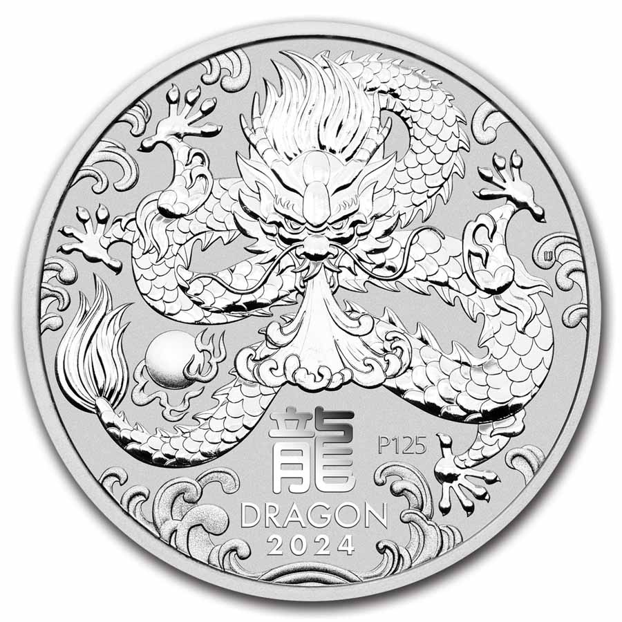 2024 AUS 1 oz Silver Lunar Dragon MS-70 PCGS (FS, Flag Label)