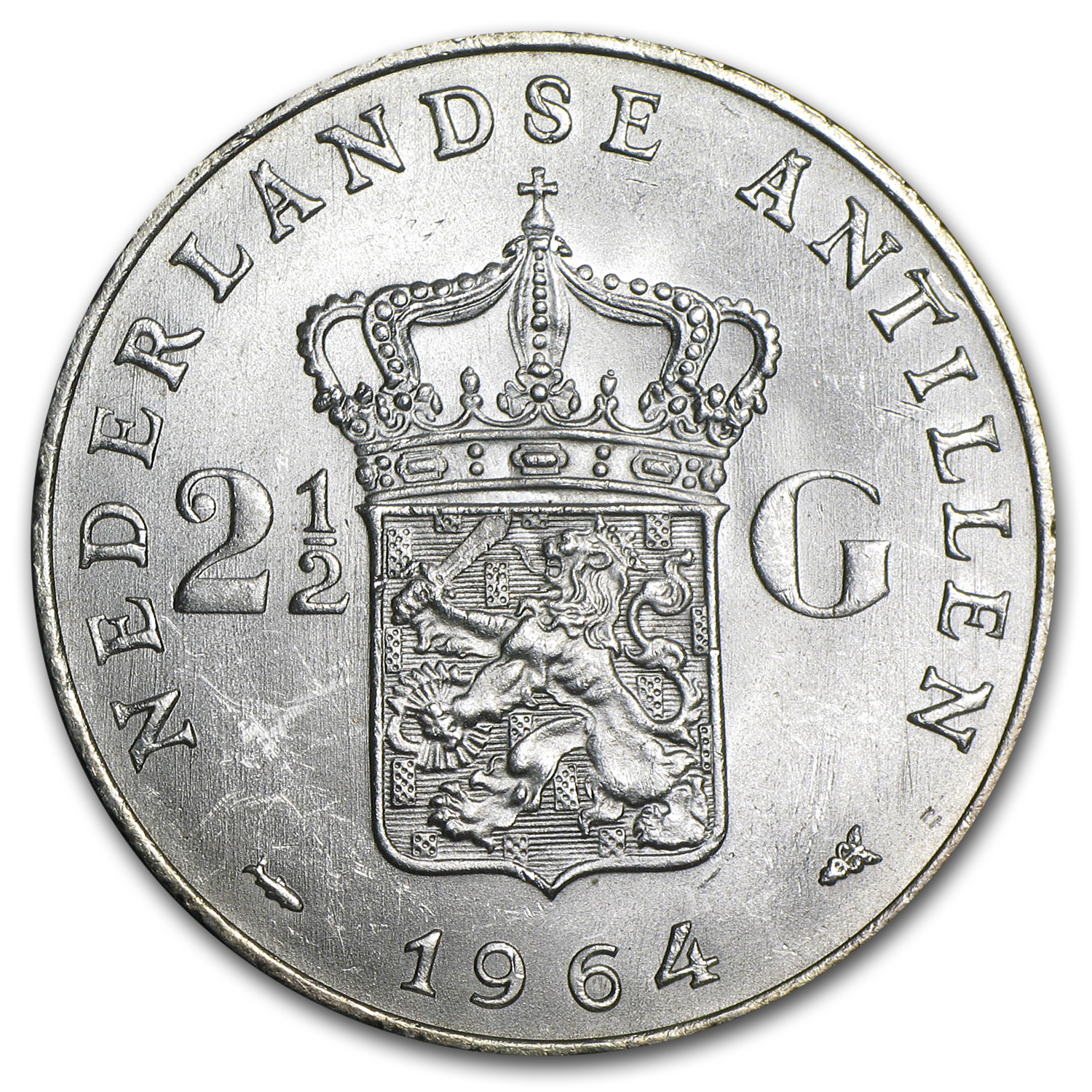 1964 Netherlands Antilles Silver 2 1/2 Gulden BU