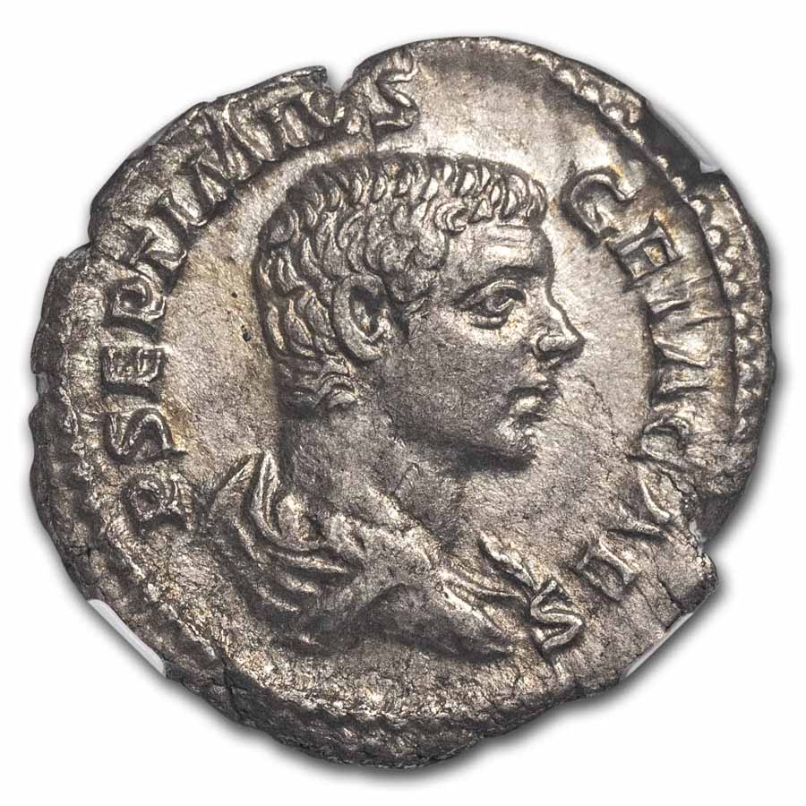 Roman Silver Denarius Geta (209-211 AD) XF NGC (Random Coin)
