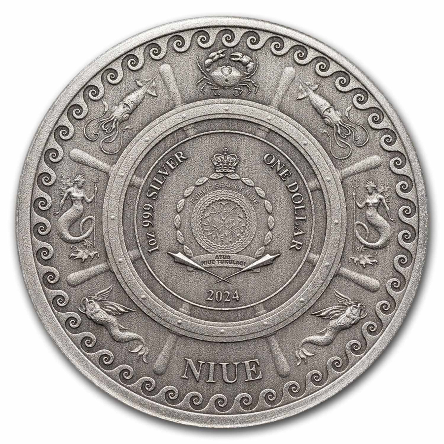 2024 Niue 1 oz Silver Antique Mythical Creatures; Sea Serpent