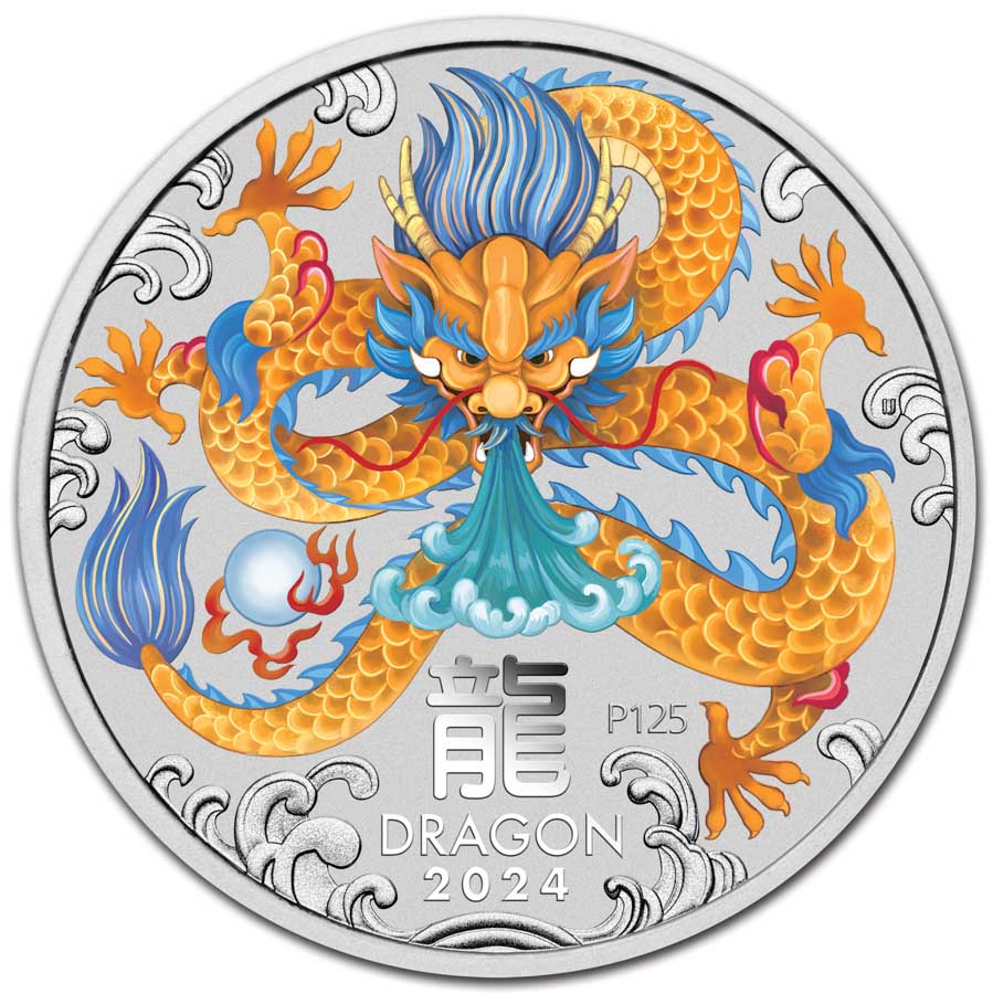 2024 Australia 1/4 oz Silver Lunar Dragon BU Colorized (In Card)