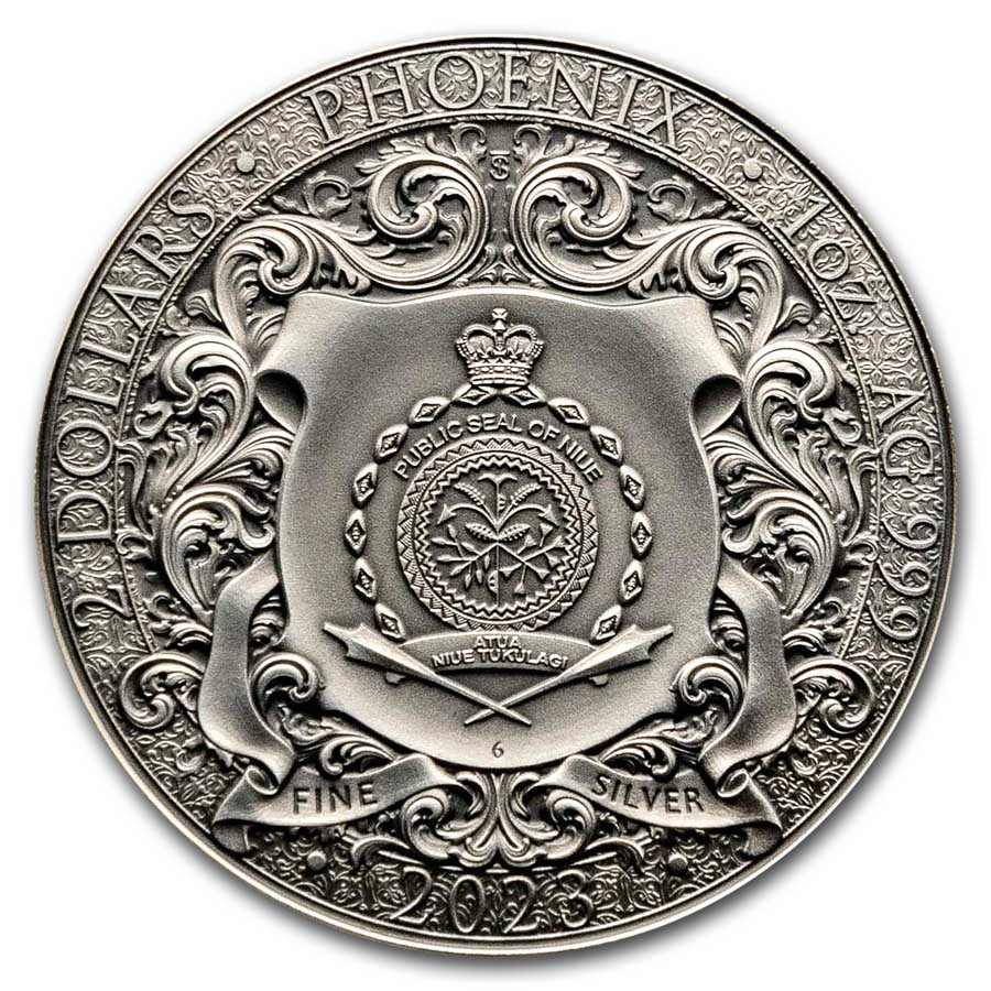 2023 Niue 1 oz Silver Antique Phoenix (High Relief) w/ Box & COA