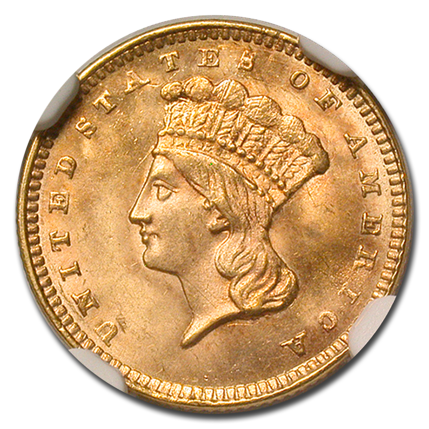 1857 $1 Indian Head Gold MS-65 NGC