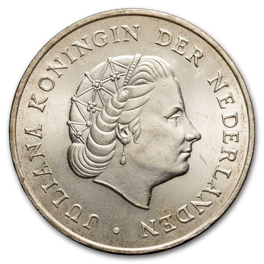 1964 Netherlands Antilles Silver 2 1/2 Gulden Juliana BU