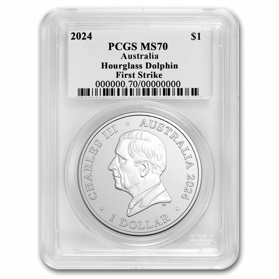 2024 AUS 1 oz Silver Hourglass Dolphin MS-70 PCGS (First Strike)