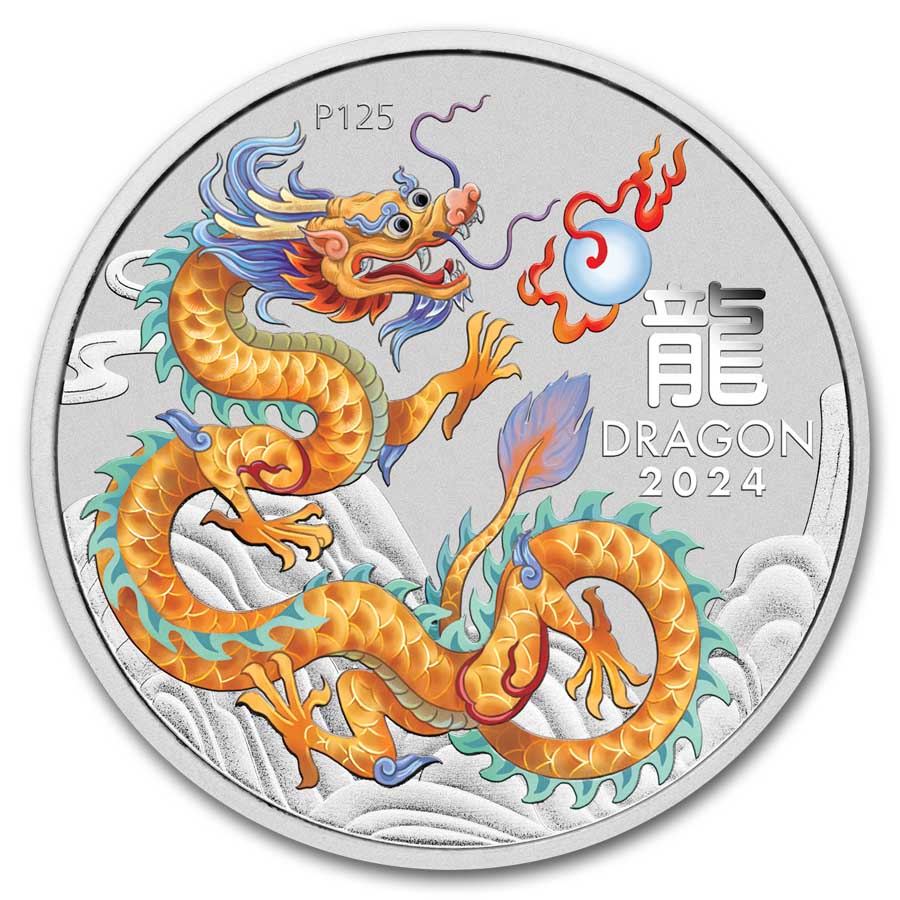 2024 AUS 1/2 oz Silver Golden Lunar Dragon BU (Cap, SIII)