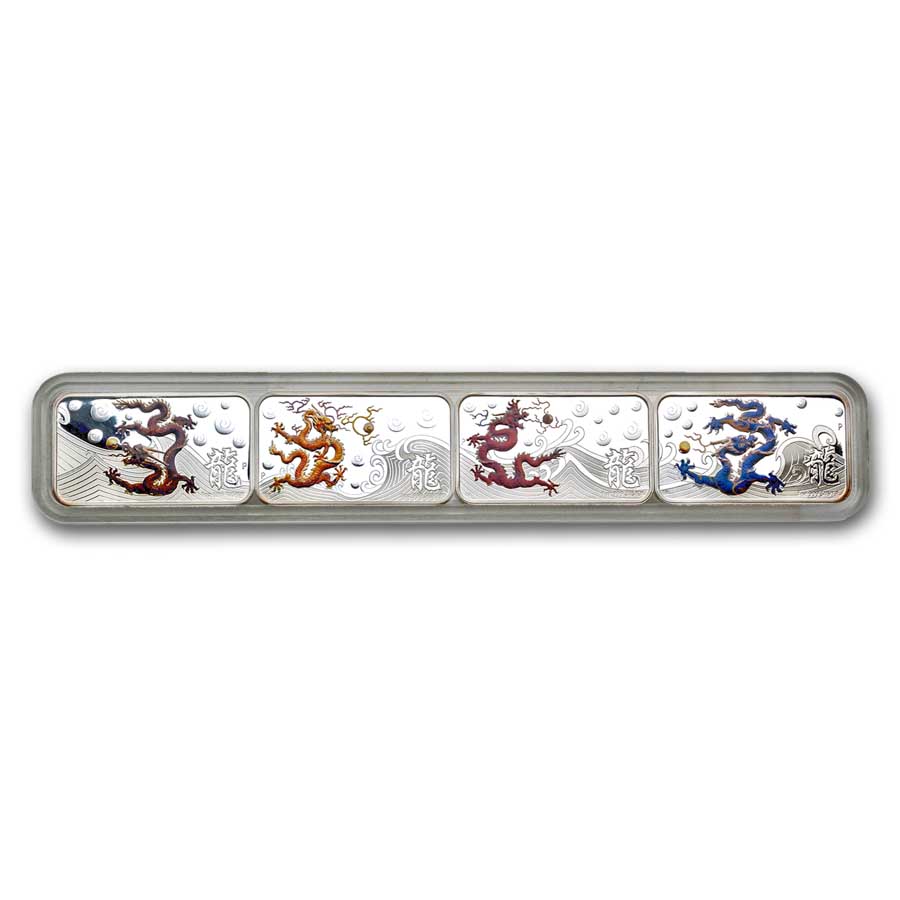2012 Cook Islands 4 oz Silver Rectangle Colorized Dragon PF Set