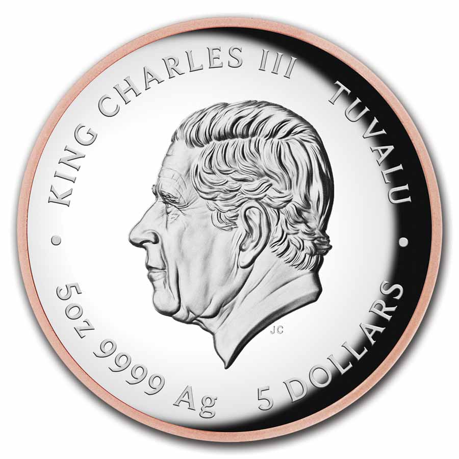 2024 Tuvalu 5 oz Silver Pink Panther 60th Anniversary Gilded Box