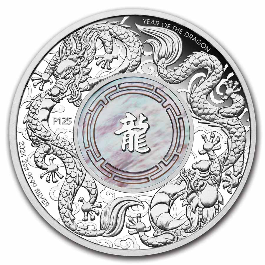 2024 AUS 2 oz Silver Double Dragon with Mother of Pearl PF (Box)