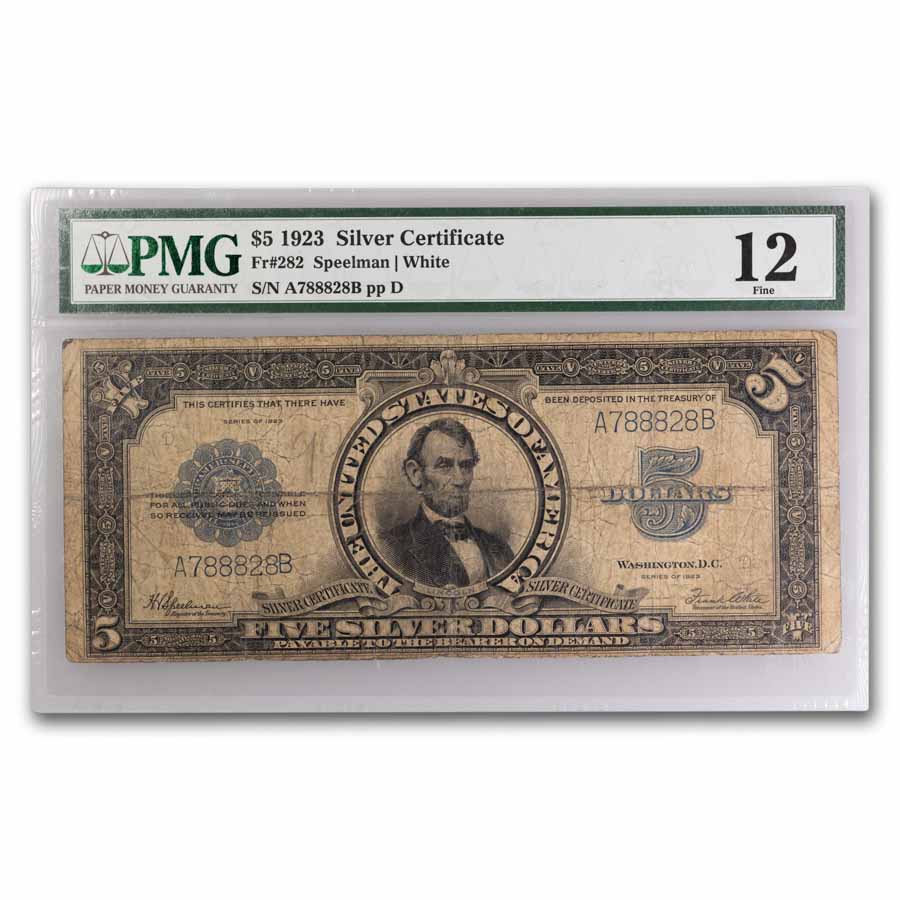 1923 $5.00 Silver Certificate Lincoln Porthole F-12 PMG (Fr#282)