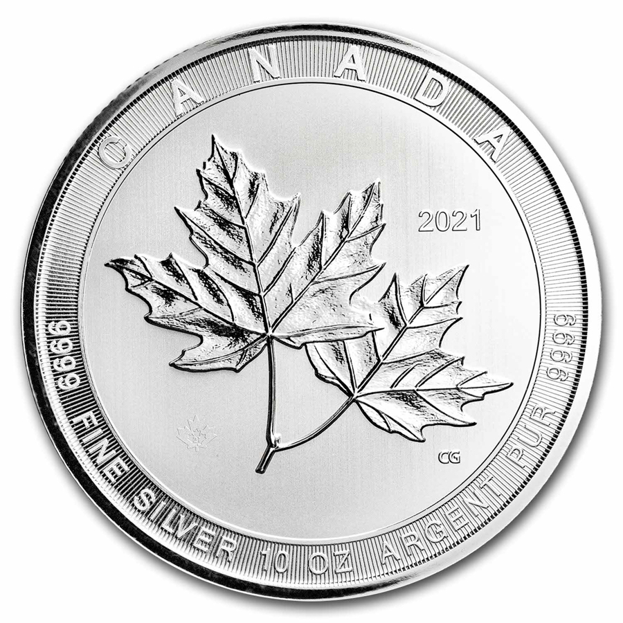 2021 Canada 10 oz Silver $50 Magnificent Maple Leaves BU