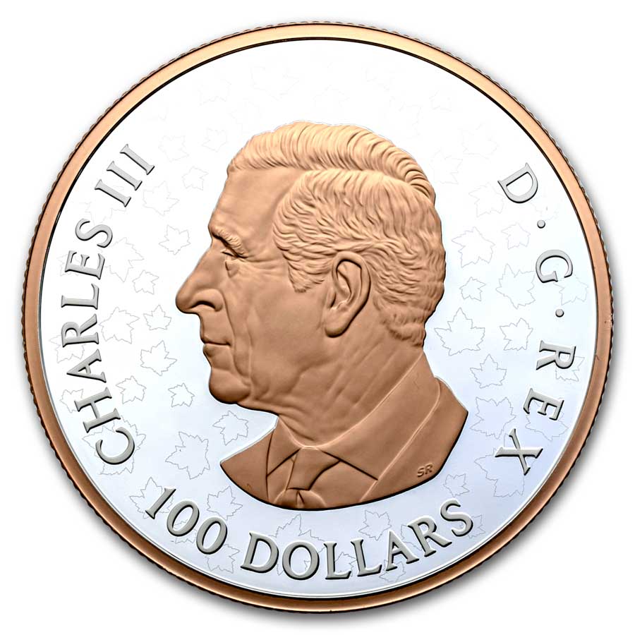 2025 Canada 10 oz Silver $100 Gleaming Maple Leaves Box/COA)