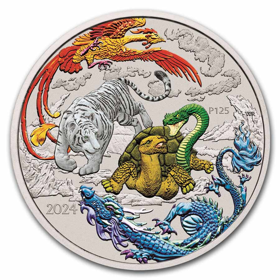 2024 AUS 1 oz Silver Four Guardians Colorized (Card, Blue Dragon)