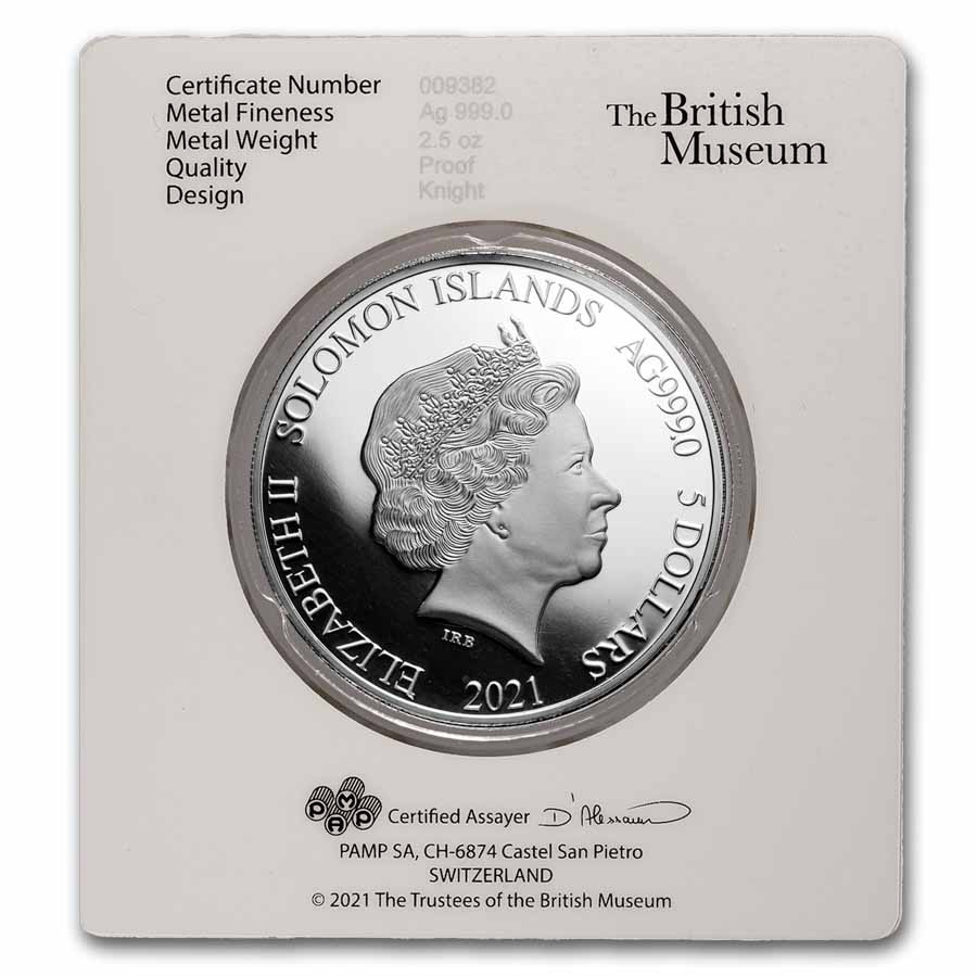2021 2.5 oz Silver $5 SI British Museum - 12th Century Knight