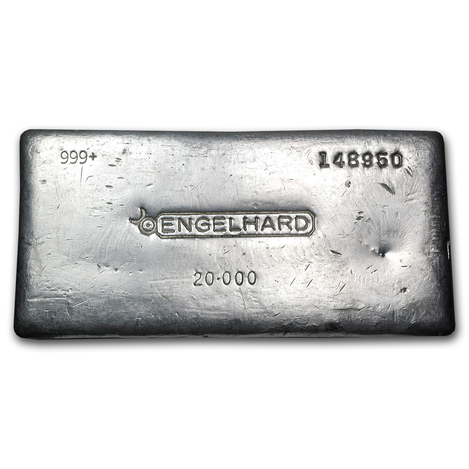 20 oz Silver Bar - Engelhard (Cast, Poured, Bull Logo)