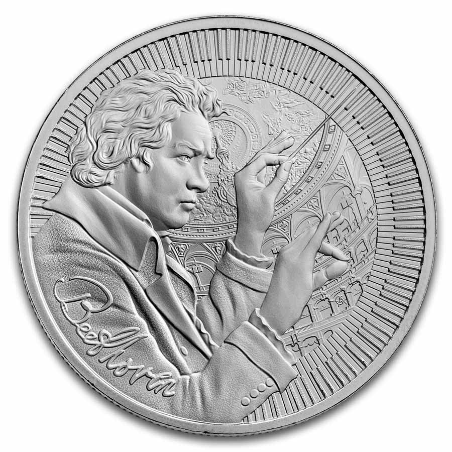 2024 Niue 1 oz Silver Icons: Beethoven (Sketch Snip) MS-70 NGC