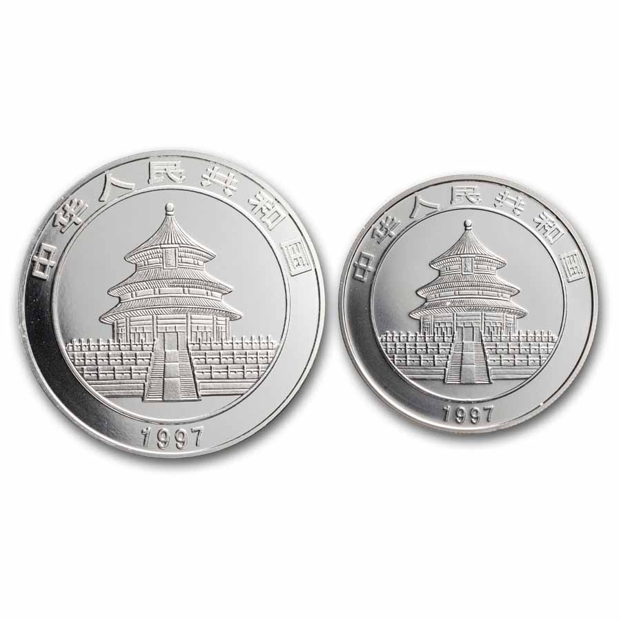 1997 China 1 oz and 1/2 oz Silver Panda Proof Set (Colorized)