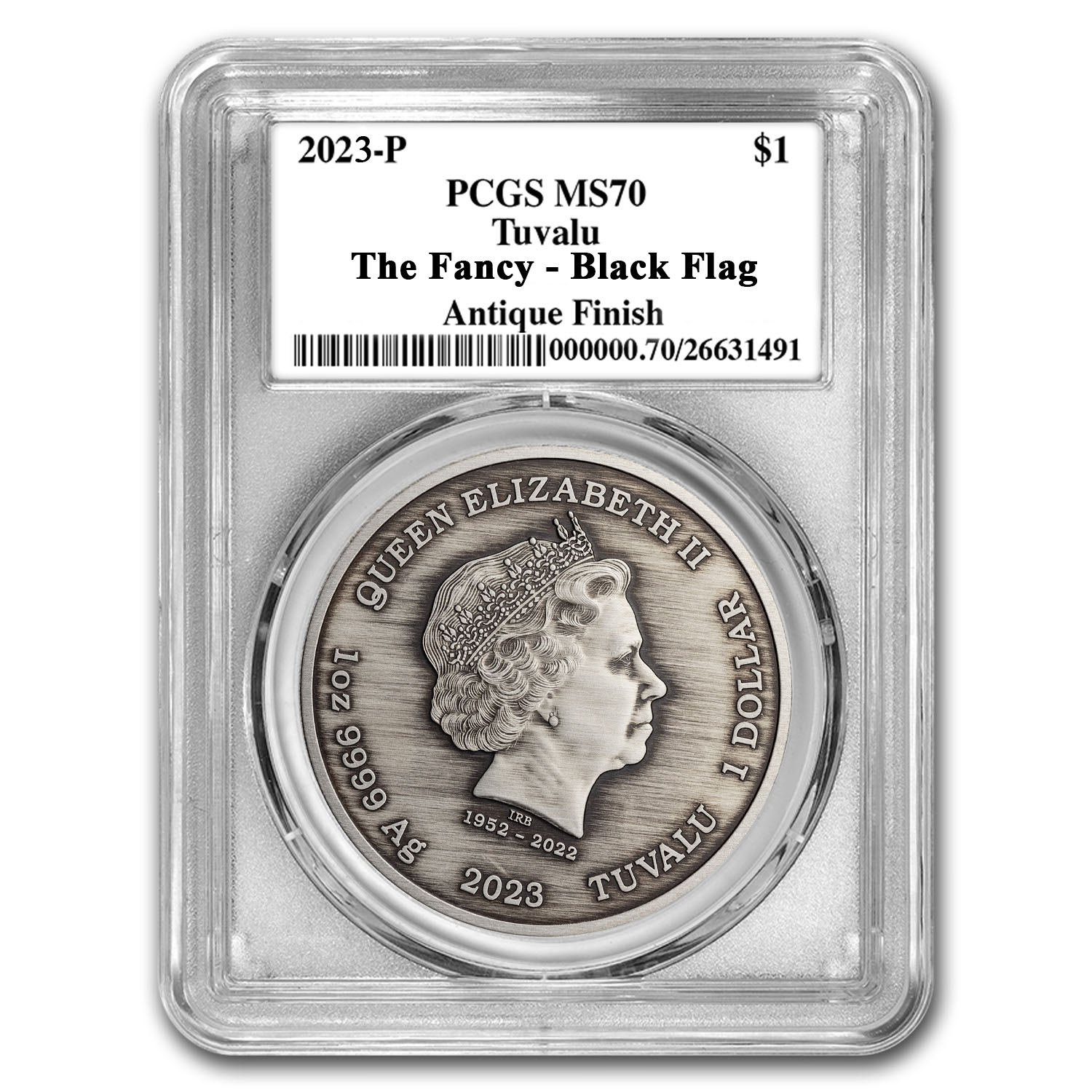2023 Tuvalu 1 oz Silver Black Flag Antiqued Fancy MS-70 PCGS