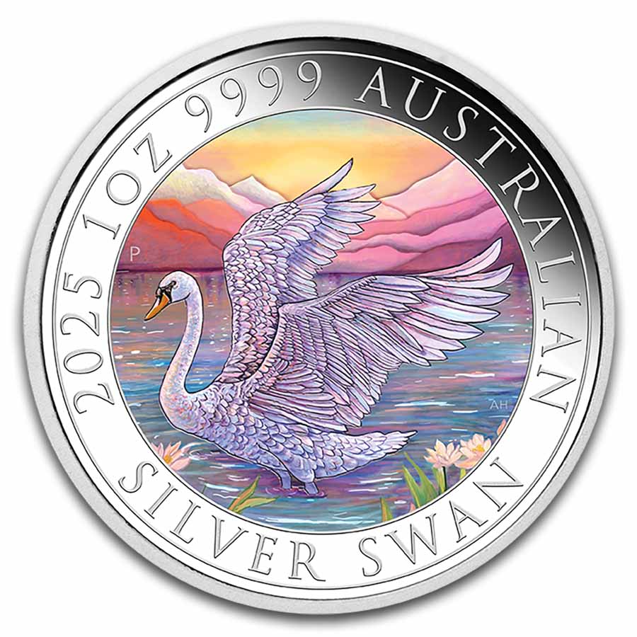 2025 AUS 1 oz Silver Swan Colorized MS-70 PCGS (FDI, Swan Label)