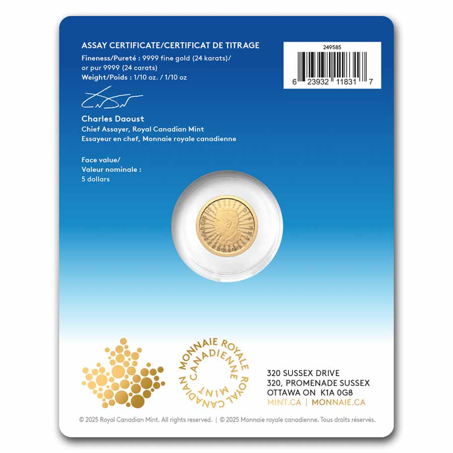 2025 Canada 1/10 oz Gold $5 The Majestic Polar Bears