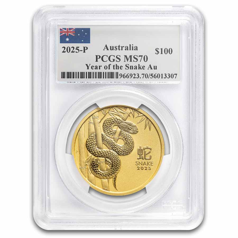 2025 Australia 1 oz Gold Lunar Snake MS-70 PCGS (Flag Label,SIII)