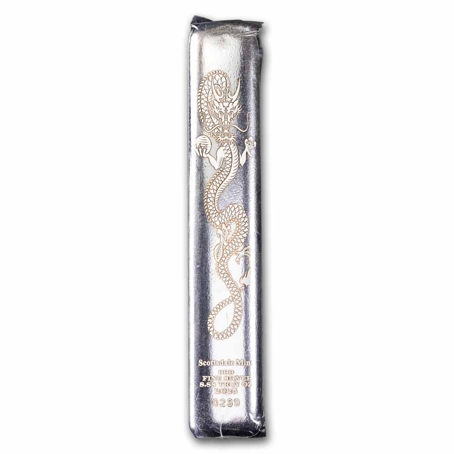 8.88 oz Silver Bar -Scottsdale Mint Lucky Dragon Cast Bar 2025